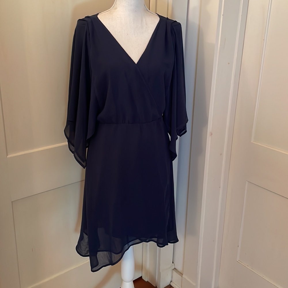 Navy Kimono Wrap Effect Dress